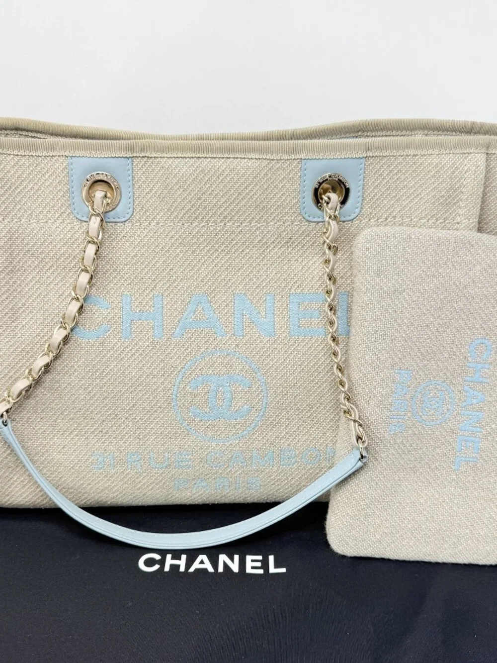 Chanel Beige/Blue Canvas Deauville Shopping Tote
